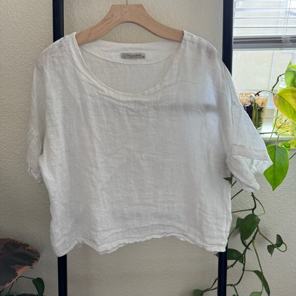 Viola Borghi Italian Linen Flutter Sleeve Blouse Size Medium - Picture 1 of 5